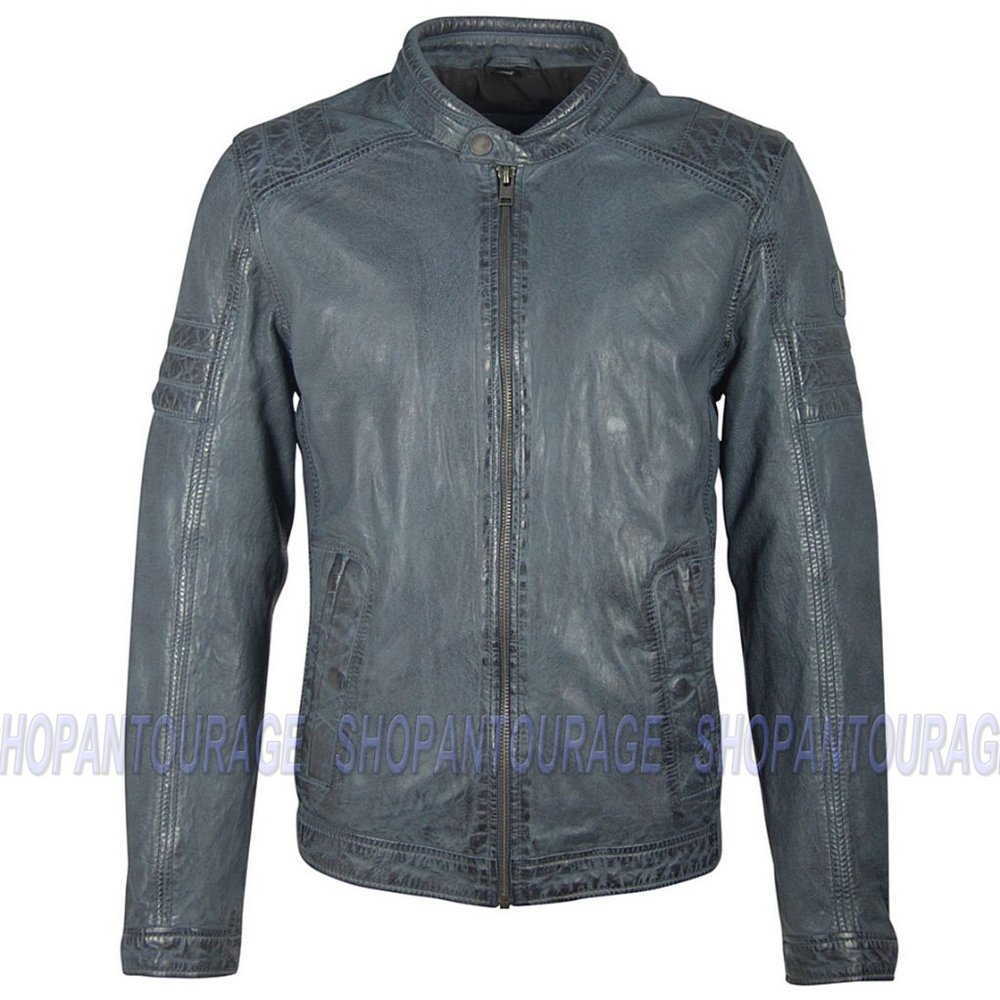 Cave Blue Men`s Long Sleeve Genuine Leather Jacket By Mauritius.